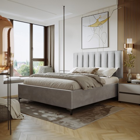 Łóżko LAKI NEW CONCEPT tapicerowane z pojemnikiem : Rozmiar - 180x200, Pojemnik - Z pojemnikiem, Nogi - Metalowa czarna, Tkanina - Cloud 81