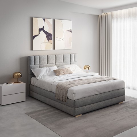 Łóżko LINEN NEW CONCEPT kontynentalne light : Rozmiar - 160x200, Tkanina - Grupa I, Pojemnik - Z pojemnikiem, Nogi - Ślizgacz
