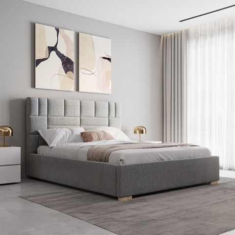 Łóżko LINEN NEW CONCEPT tapicerowane : Rozmiar - 120x200, Pojemnik - Z pojemnikiem, Tkanina - Grupa III, Nogi - Skośna drewniana buk, Grubość ramy - 7 cm