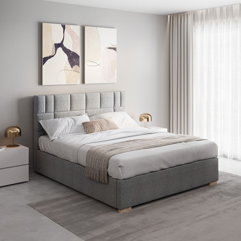 Łóżko LINEN NEW CONCEPT kontynentalne light : Rozmiar - 140x200, Pojemnik - Z pojemnikiem, Tkanina - Grupa IV, Nogi - Meblowa chrom
