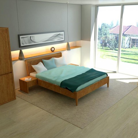 Łóżko GLAMOUR EKODOM drewniane : Rozmiar - 140x200, Kolor wybarwienia - Olcha naturalna, Szuflada - 1/2 długości łóżka