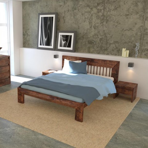 Łóżko KIRUNA EKODOM drewniane : Rozmiar - 140x200, Szuflada - 2/3 długości łóżka, Kolor wybarwienia - Orzech