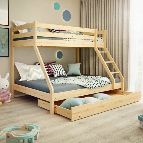 Łóżko piętrowe DENIS TARTAK MEBLE drewniane w wybarwieniu sosna