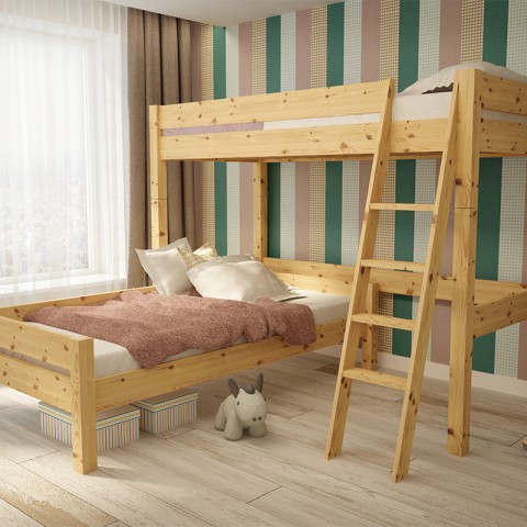 Łóżko piętrowe LOLI TARTAK MEBLE drewniane w wybarwieniu sosna