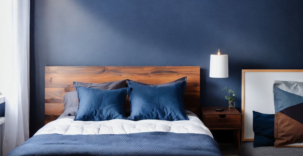 aranżacja sypialni w niebieskich kolorach