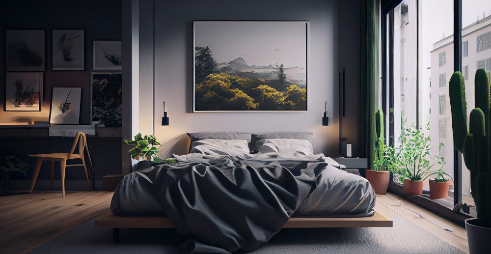 sypialnia urządzona w stylu soft loft