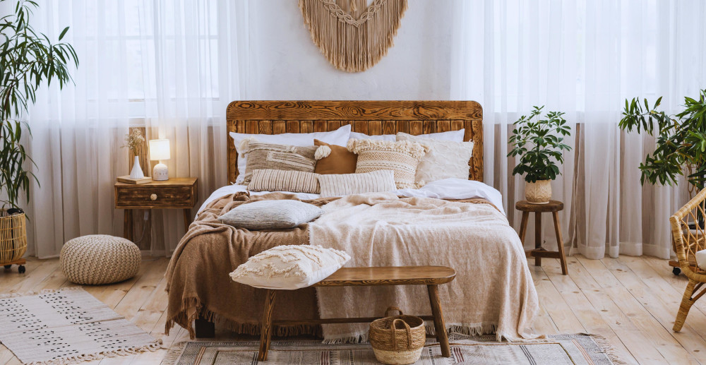 sypialnia scandi boho - aranżacja sypialni scandi boho