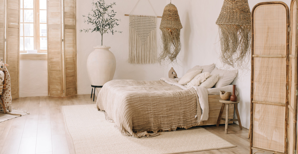 sypialnia scandi boho - aranżacja sypialni scandi boho