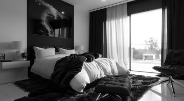 sypialnia czarno biała