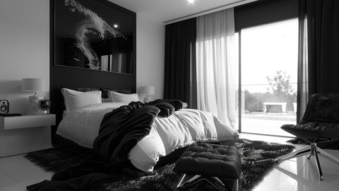 sypialnia czarno biała