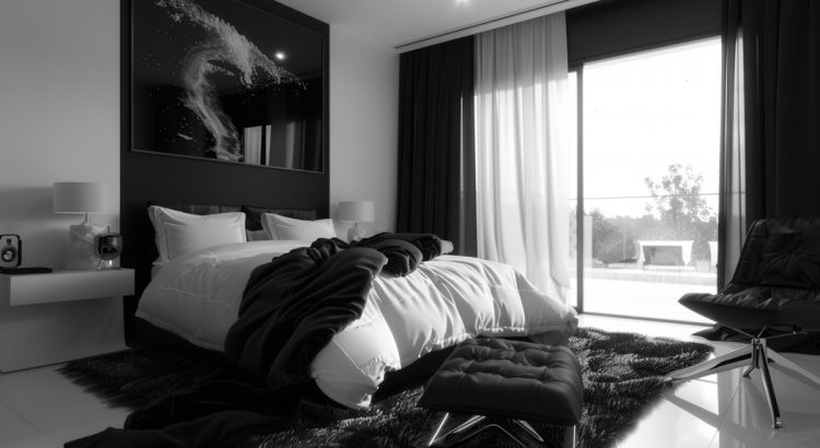 sypialnia czarno biała