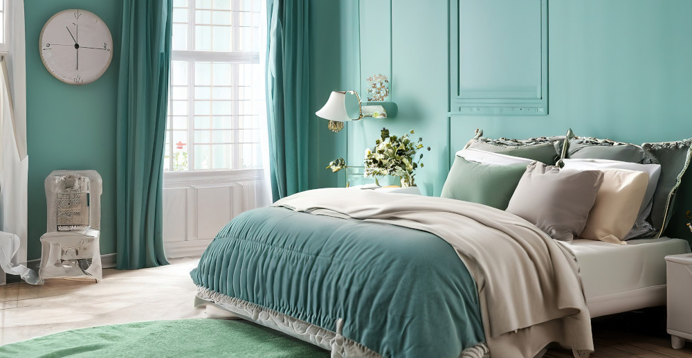 turkusowa sypialnia