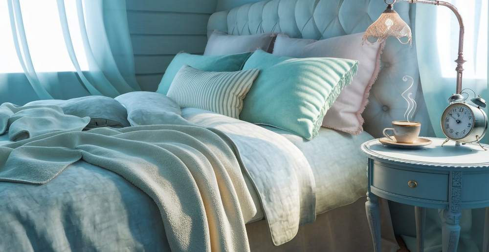 turkusowa sypialnia