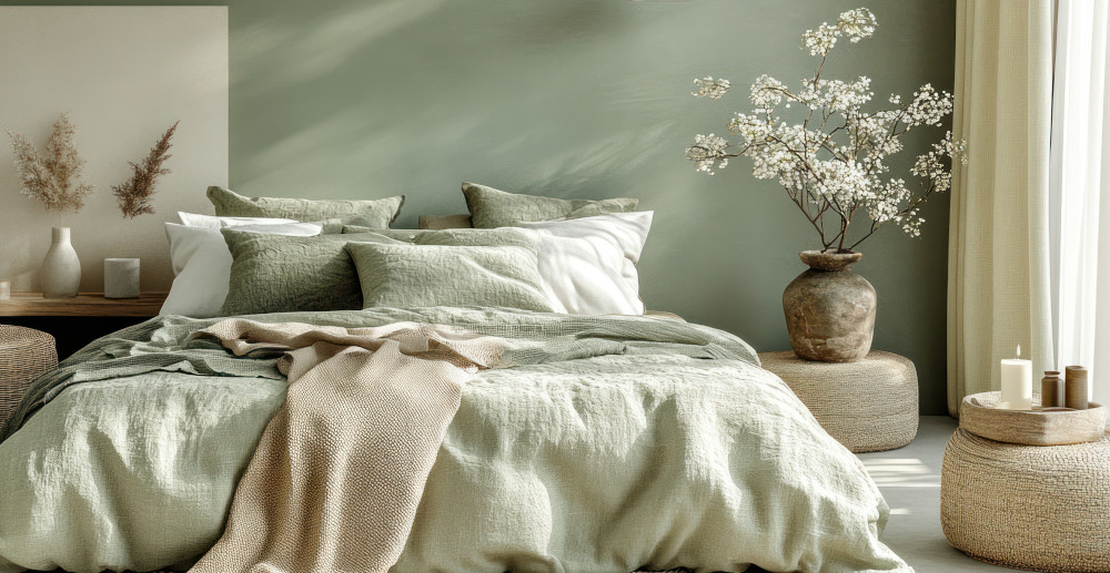 oliwkowa sypialnia - aranżacja sypialni w kolorze oliwkowym