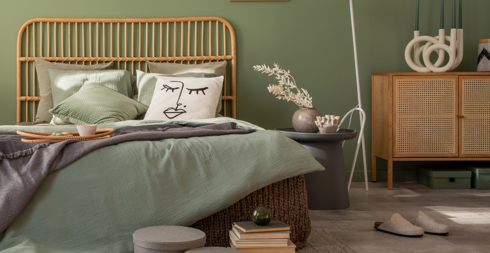 oliwkowa sypialnia - aranżacja sypialni w kolorze oliwkowym