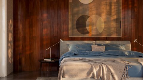 sypialnia w stylu mid-century modern