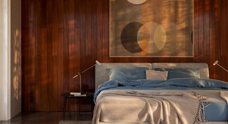 sypialnia w stylu mid-century modern