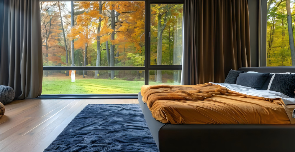 sypialnia z dużym oknem