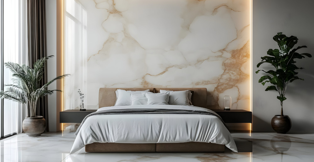 sypialnia z motywem marmuru