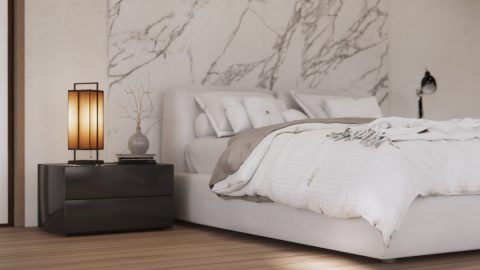 sypialnia z motywem marmuru